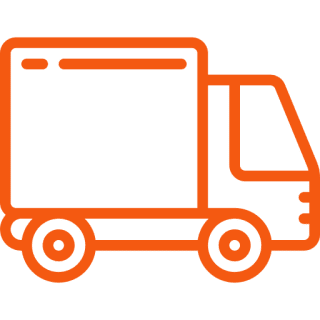 Orange icon of a delivery truck with a package symbol.